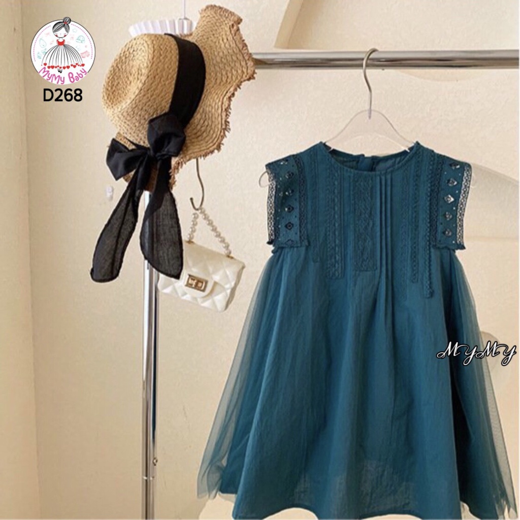 Đầm thổ cẩm ren xanh bơ và xanh coban cho bé 11-31kg