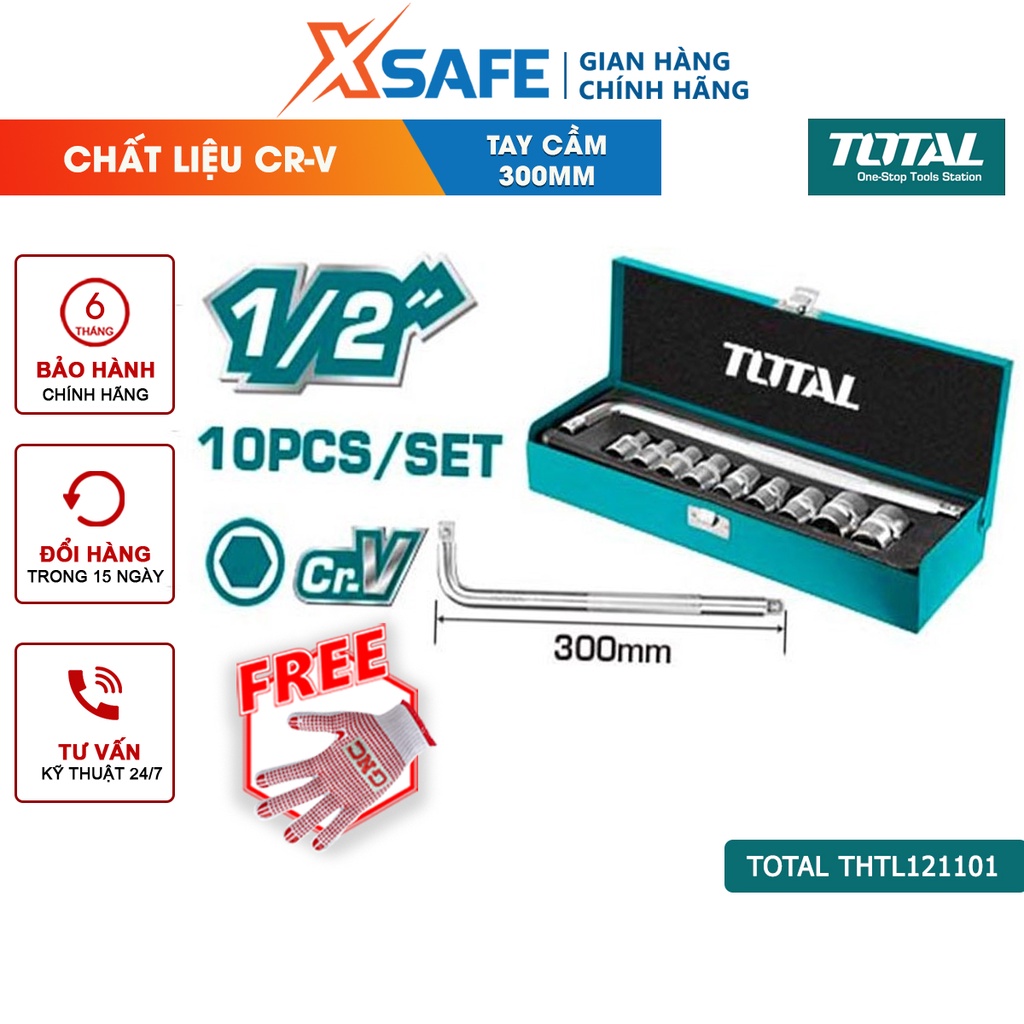 Bộ tuýp lục giác 10 chi tiết TOTAL THTL121101 gồm 9 đầu 1/2 inch, 1 tay cầm chữ L - chính hãng