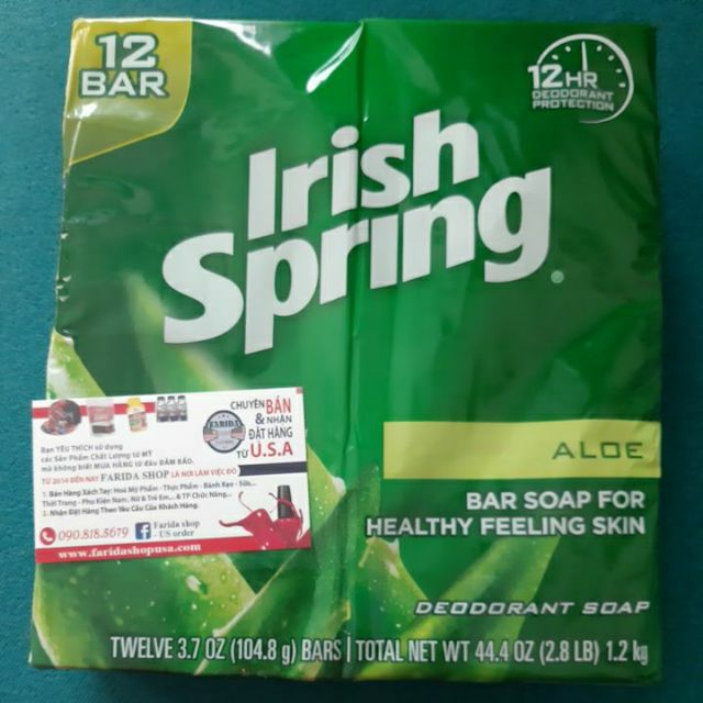 XÀ BÔNG CỤC TINH CHẤT NHA ĐAM Irish Spring Aloe Vera Bar Soap - lốc nguyên 12 cục từ mỹ