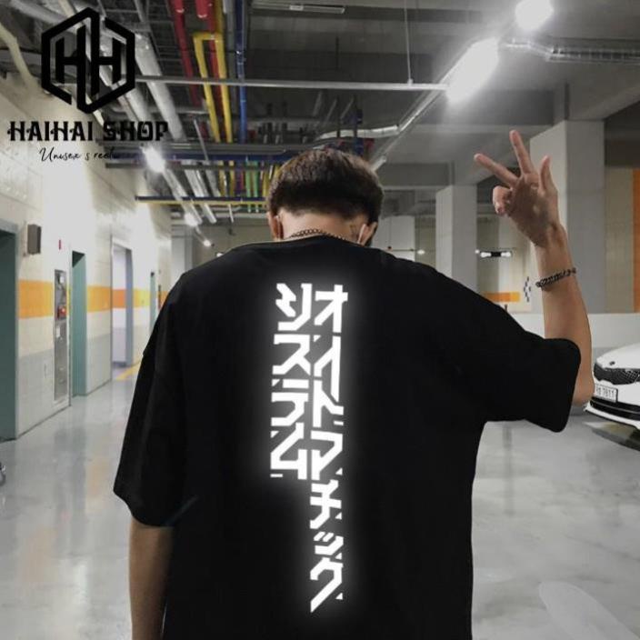 Áo Thun Phản Quang Phom Rộng Nam Nữ, Vải Cotton 75% Dày Mịn Đẹp. In Hình Chữ Nhật Dọc Sau Lưng Hanastore