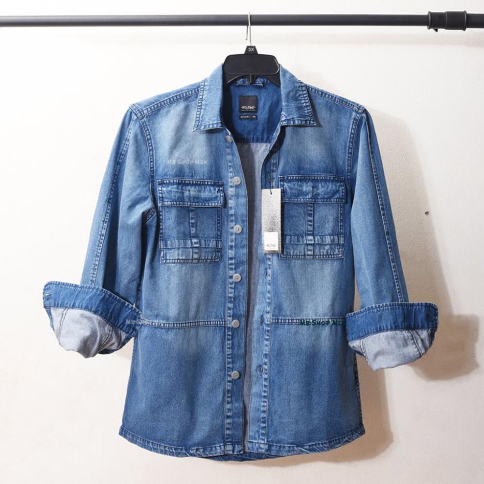Áo khoác jean nam Denim cao cấp dài tay vải nhập Hàn Quốc chuẩn sơ mi xuất khẩu mẫu mới nhất 2018