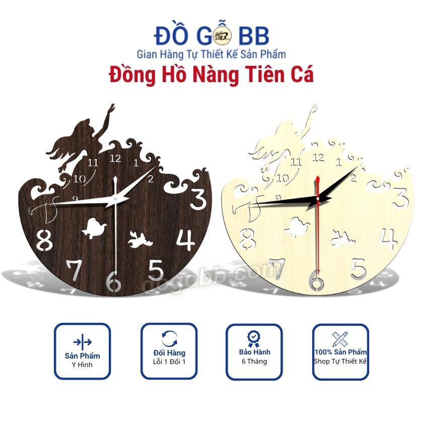 Đồng Hồ Gỗ Treo Tường Giá Rẻ Nàng Tiên Cá Cho Bé Phim Hoạt Hình - Đồ Gỗ BB