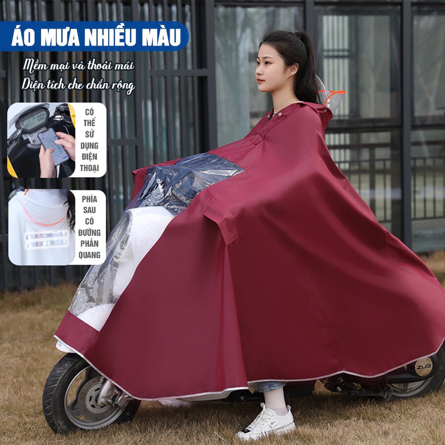 Áo mưa trùm cánh dơi vải dù 1 Người có kính trong suốt (chống mưa hắt, vải dù siêu bền) có phản quang, chất dày dặn
