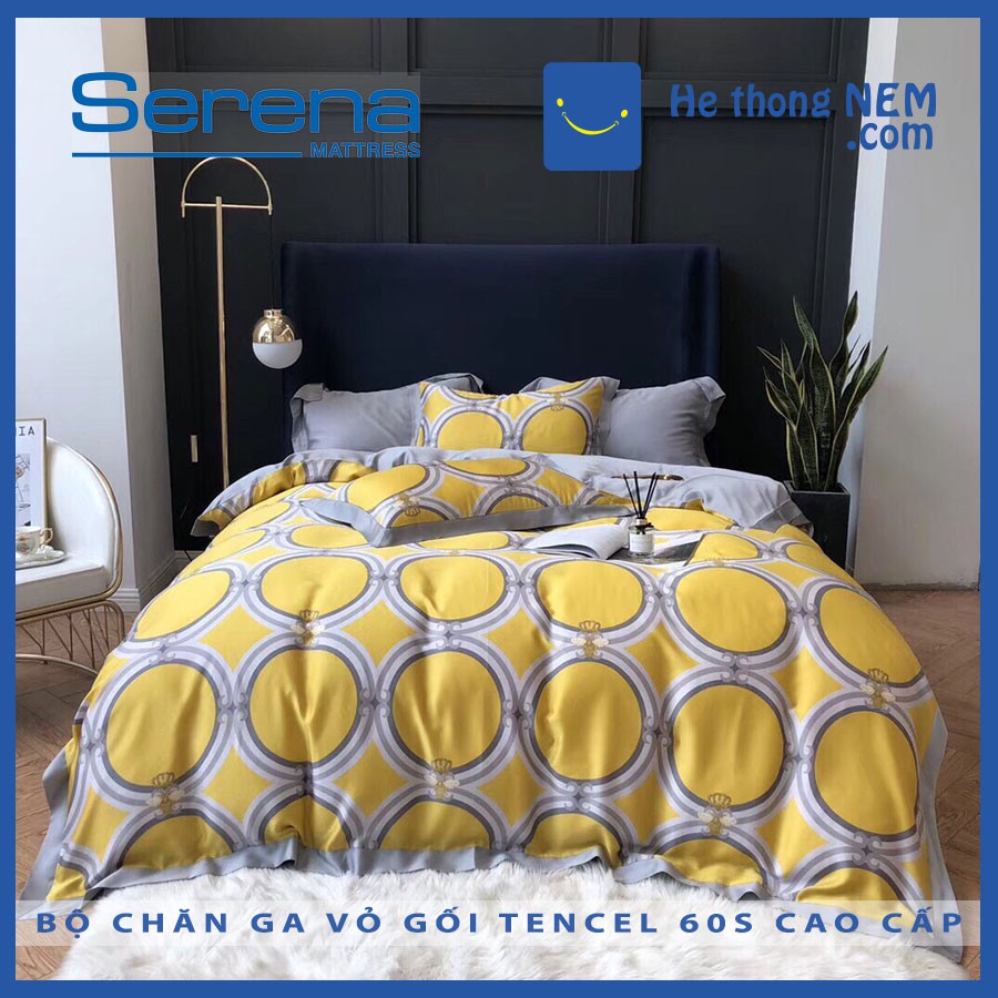 Chăn Ga Và Vỏ Gối 5 Món Ga Phủ Giường Tencel 60S SERENA Cao Cấp Bộ Drap Giường Tencel Chần Bông – Hệ Thống Nệm