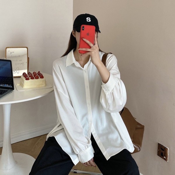 [Có sẵn] Áo Sơ Mi Lụa Công Sở Tay Dài Form Rộng Chất Cao Cấp Chuẩn Form Ảnh Thật Phong Cách Hàn Quốc