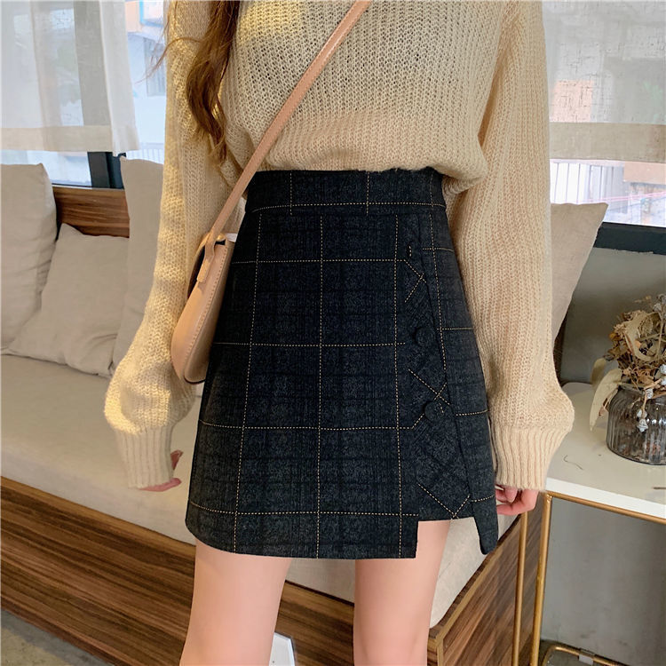 Chân Váy Dạ Skirt Korean High Waist Retro Plaid Tweed A-line Skirt | BigBuy360 - bigbuy360.vn