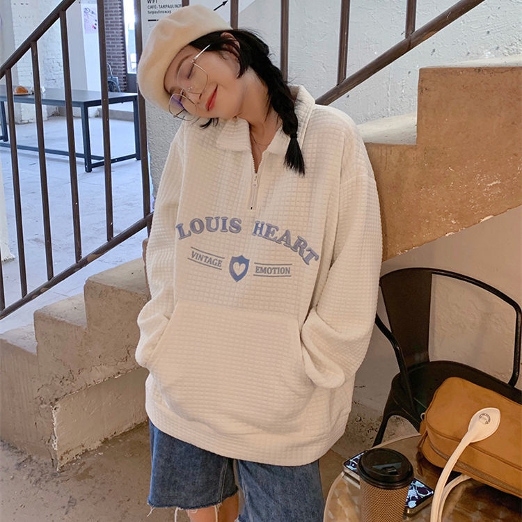 Áo khoác sweater dáng rộng có khóa kéo thời trang dành cho nữ