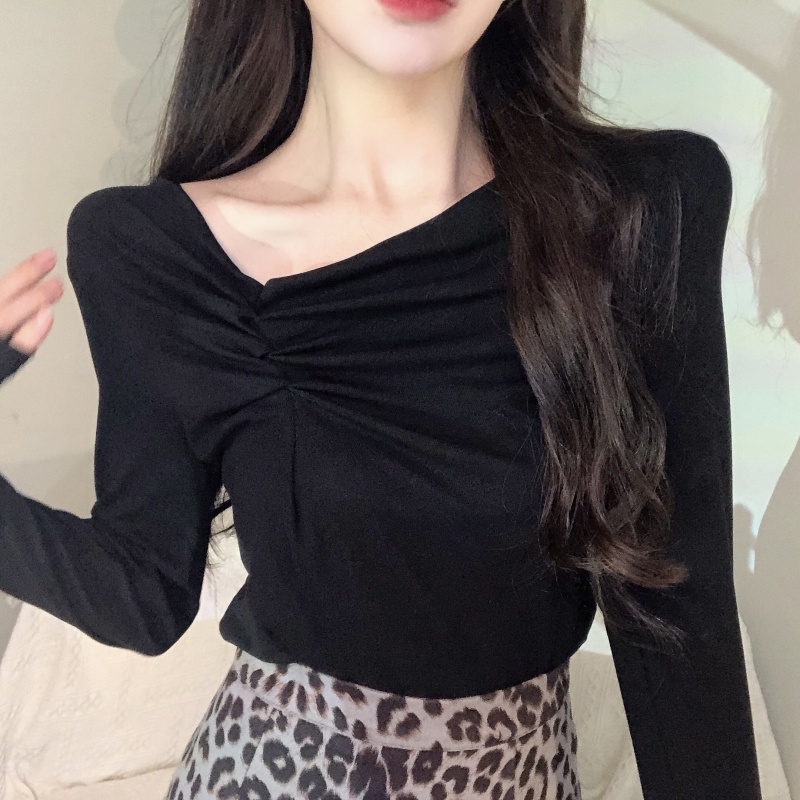 ZHELIHANGFEI Áo Thun Tay Dài Lưng Cao Dáng Ôm Hợp Thời Trang