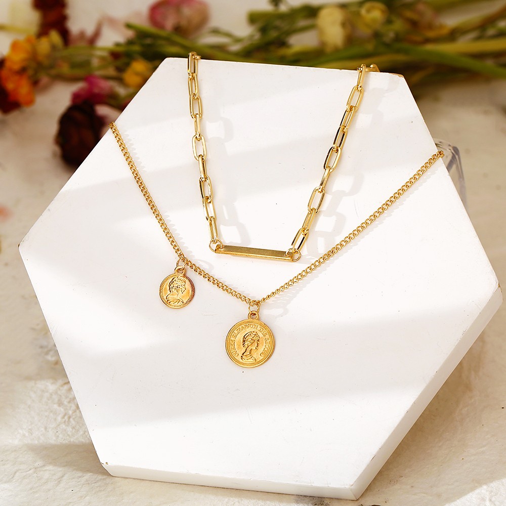 vòng cổ Hợp Kim Nhiều Lớp Mặt Hình Đồng Xu Xinh Xắn