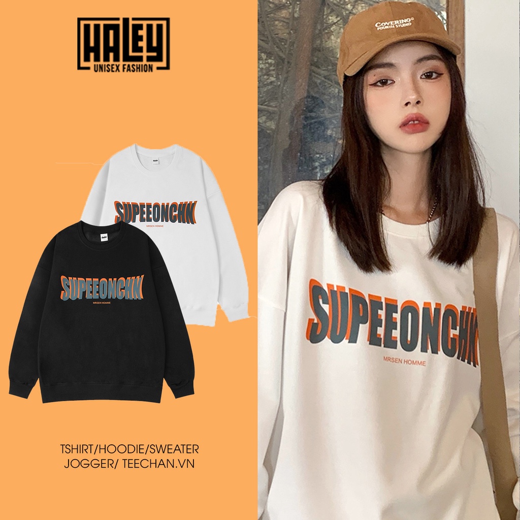 Áo Sweater SUPEGON Nam Nữ unisex phong cách Hàn Quốc cá tính, Chất nỉ bồng đẹp HALEY HD340