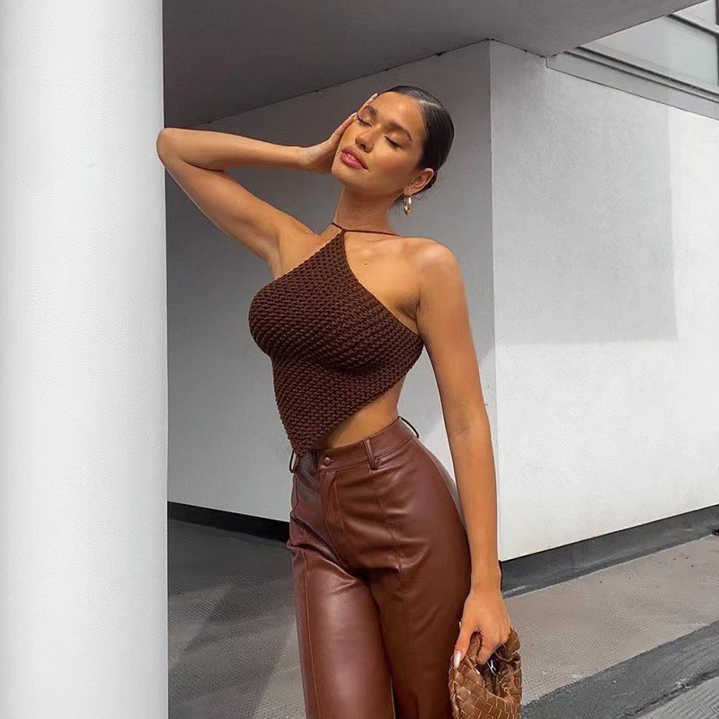 Áo Tank Top Dệt Kim Hở Lưng Phong Cách Quyến Rũ