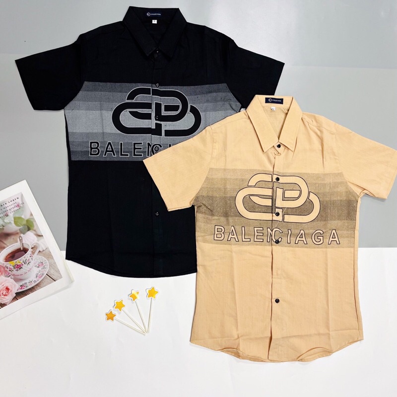 Áo sơ mi nam nữ ngắn tay chất liệu vải đũi in chữ BURB, BALEN, phong cách thời trang công sở tinh tế và sang trọng