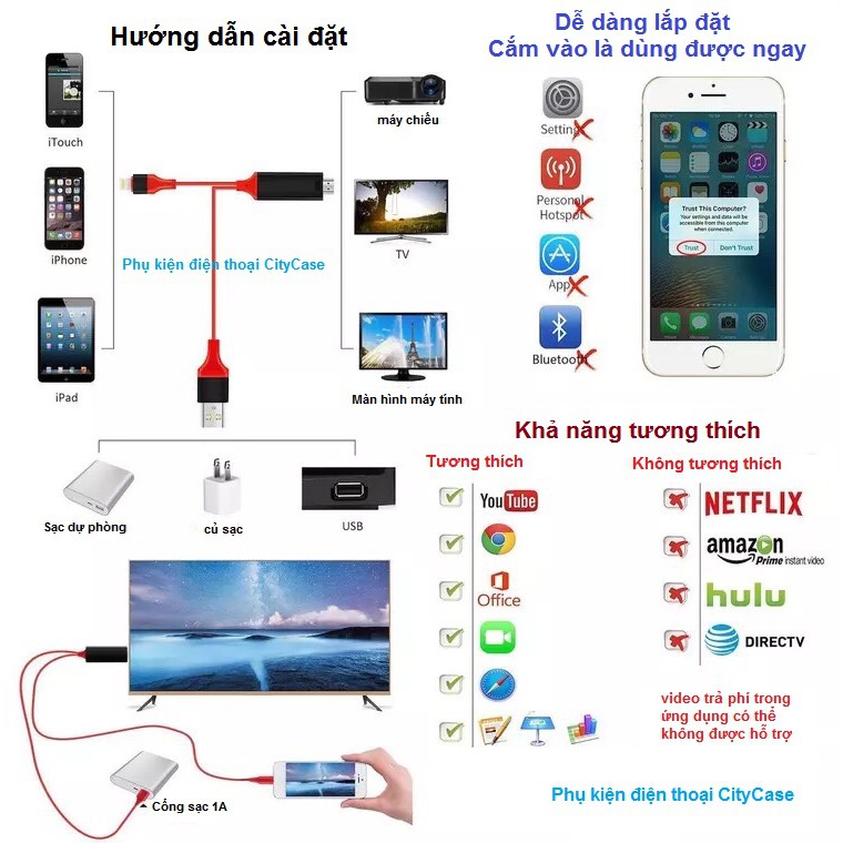 [Freeship toàn quốc từ 50k] Dây Cáp 2M 8Pin Lighting Đến HDMI HDTV AV Dành Cho Iphone 5 6 6s 7 7 Plus 8 8 plus X