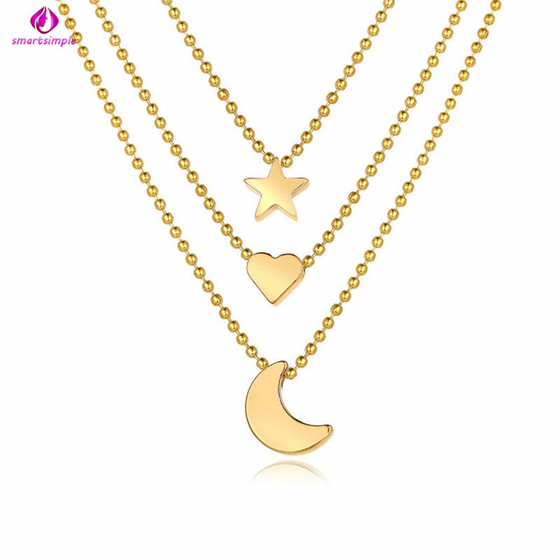 Dây Chuyền Hợp Kim Mặt Hình Trăng Sao Và Trái Tim Thời Trang Cho Nữ