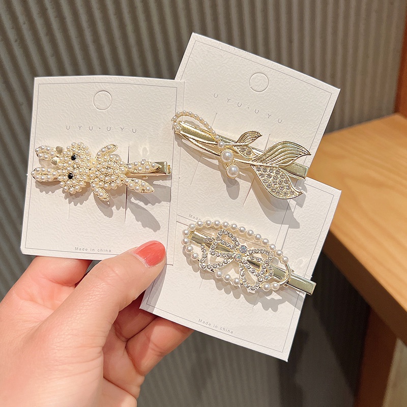 Kẹp Tóc Đính Đá Ngọc Trai Nhân Tạo Phong Cách Hàn Quốc