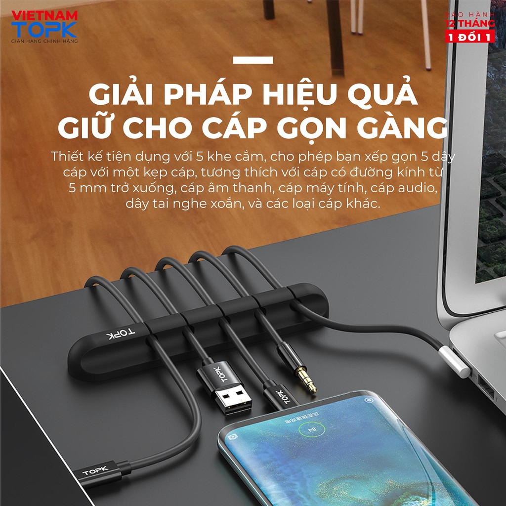 Kẹp cố định dây cáp TOPK L16 -Đế dán silicon gọn gàng tiện dụng - Hàng phân phối chính hãng - Bảo hành 12 tháng 1 đổi 1