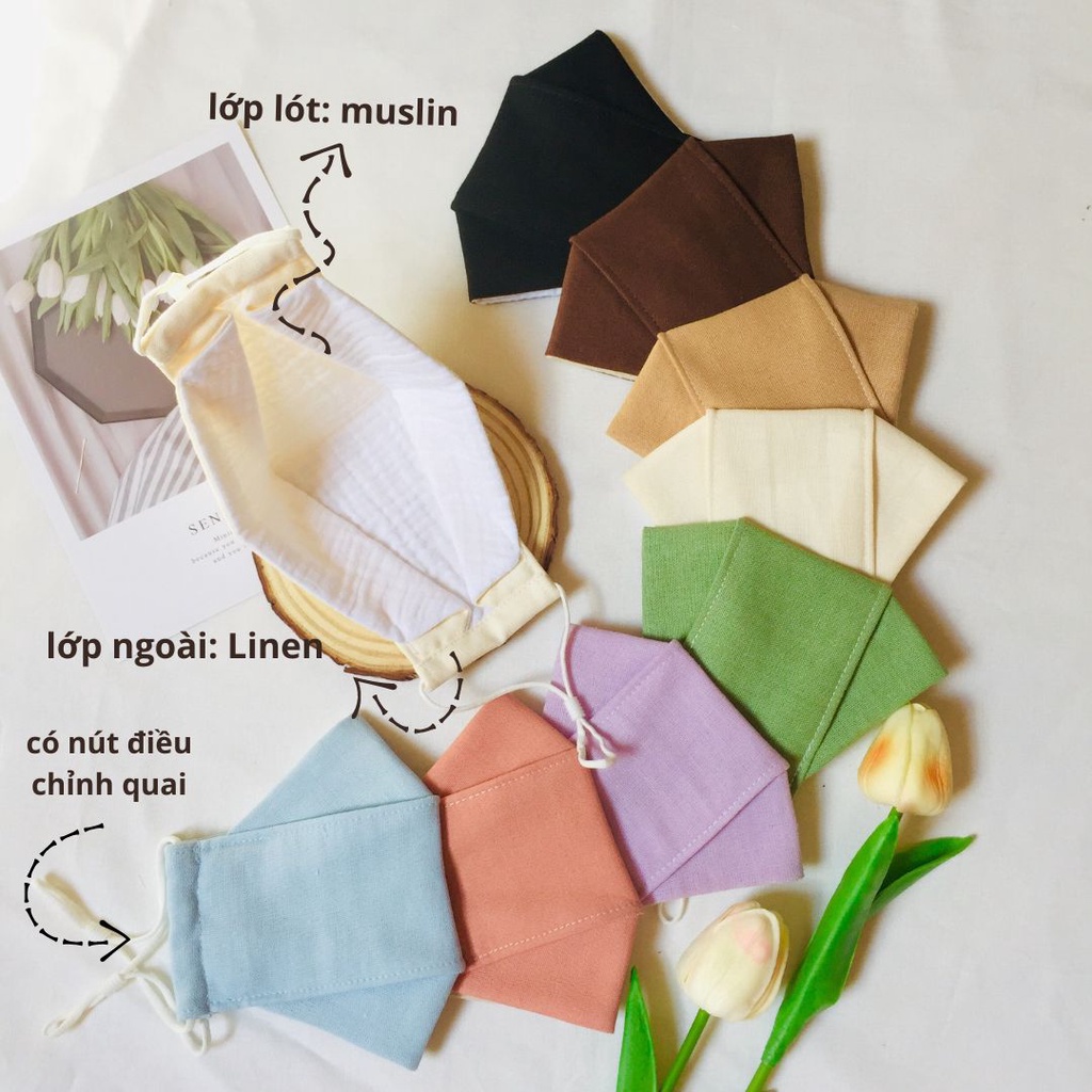 Khẩu trang vải Linen 3D kháng bụi, kháng khuẩn, chống bụi mịn màu sắc tươi sáng