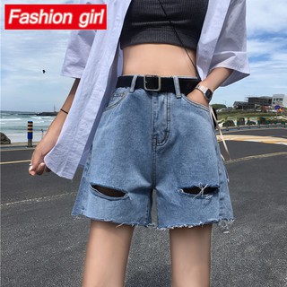 Quần Short Denim Lưng Cao Phối Rách Thời Trang Mùa Hè Cho Nữ
