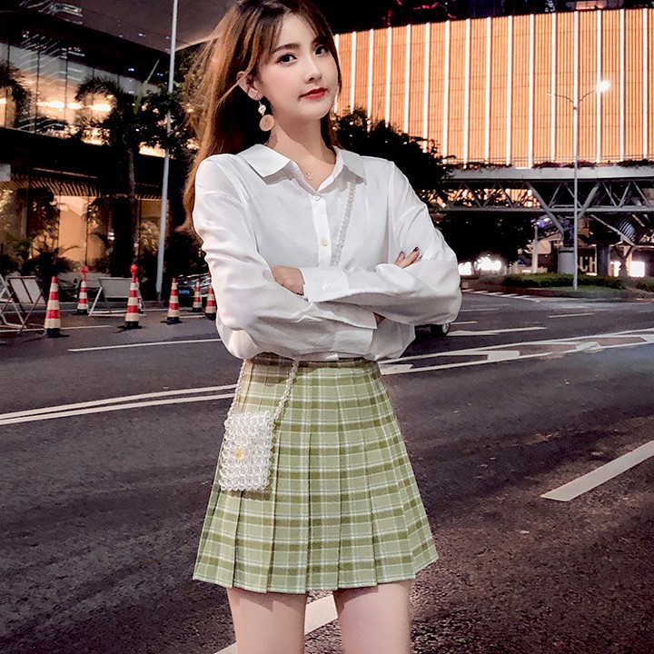 Chân váy kẻ sọc caro ngắn xếp ly xòe với màu mới siêu xinh | BigBuy360 - bigbuy360.vn