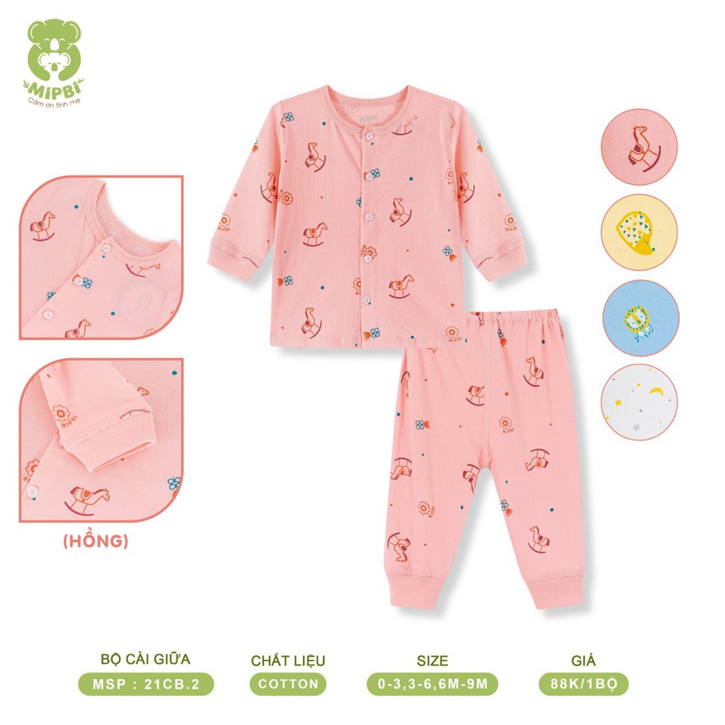 Bộ sơ sinh chất cotton họa tiết Mipbi chính hãng