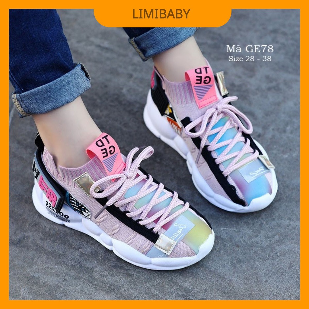 Giày thể thao sneaker LIMIBABY phong cách Hàn Quốc cho bé gái 4,5,6,7,8,9,10,11,12 tuổi đi học, đi chơi GE78