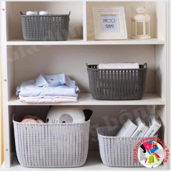 Rổ mây Đan bằng nhựa 3 cỡ phong cách Hàn quốc