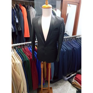 [Cổ Sam] Áo vest nam form ôm màu đen tặng cà vạt đen + hộp đựng