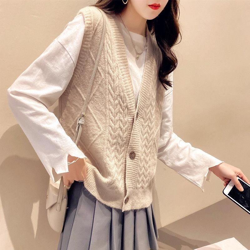 {Hàng sẵn} Áo len nữ, Áo Gile len vặn thừng đóng cúc, chất len dày mịn 03