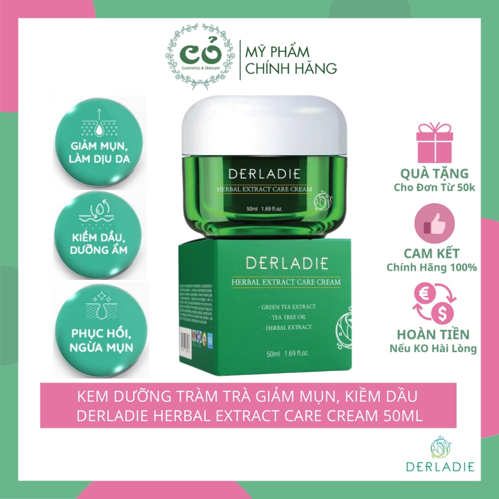 Kem Dưỡng Tràm Trà Giảm Mụn, Kiềm Dầu DERLADIE Herbal Extract Care Cream 50ml