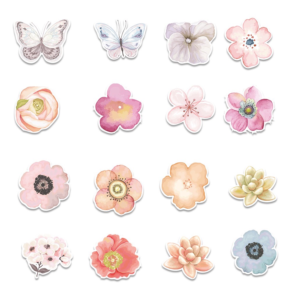 Stiker Hoa Minh Họa Màu Nước Không Thấm Nước Trang Trí Tiện Lợi