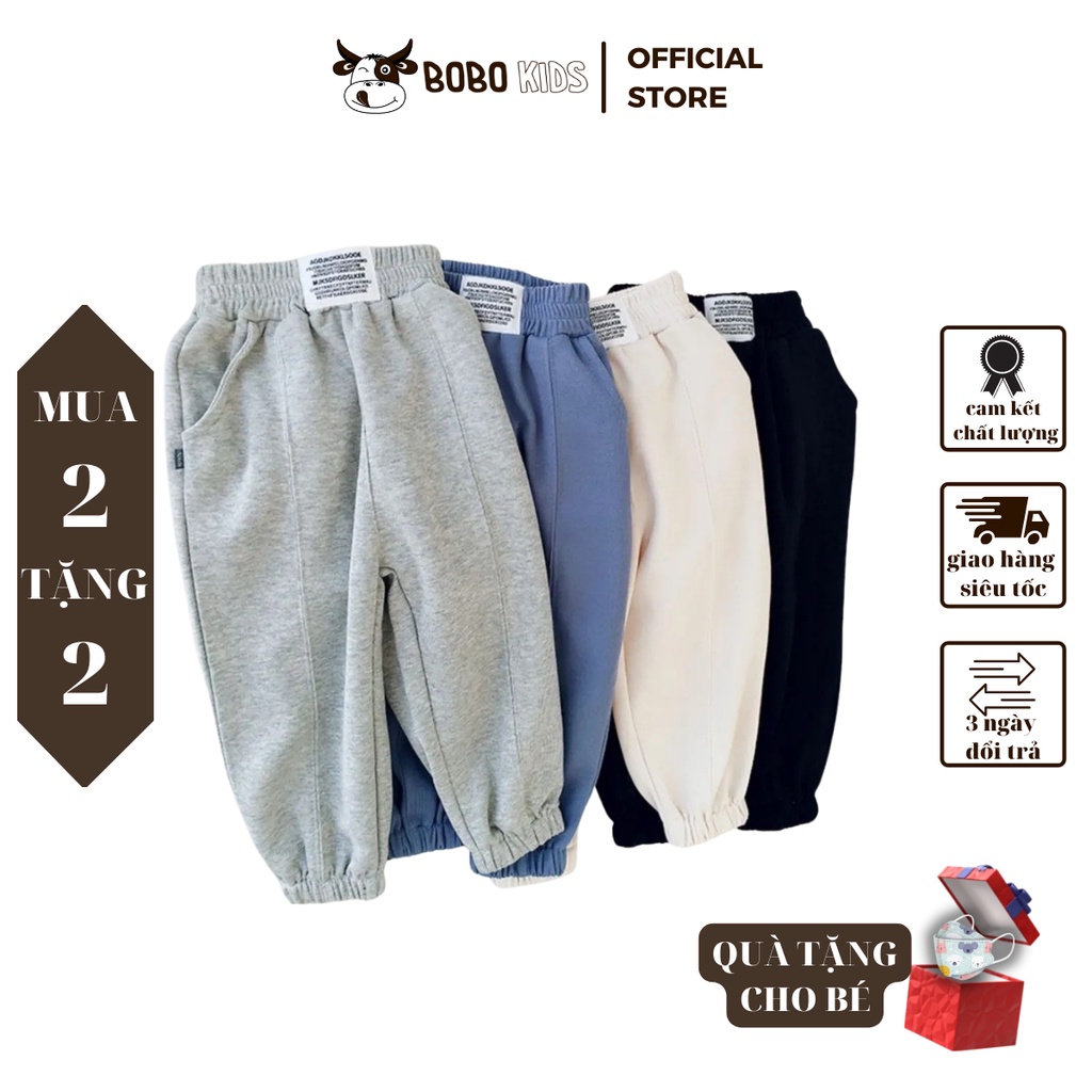 Quần Nỉ Cho Bé Trai Và Bé Gái BoBoKids Joger Bo Ống Có Lót Lông Cho Trẻ Em Tuổi Từ 1,5-10 Phong Cách Thời Trang Hàn Quốc