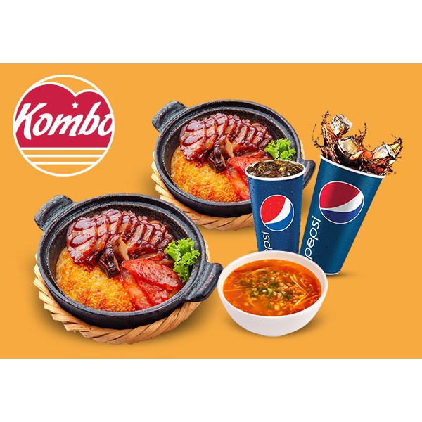 Hà Nội [Evoucher] Set 2 người: 2 cơm niêu thịt sốt BBQ 2 mặt + 2 pepsi + 1 canh chua tại NH Kombo - Cơm niêu Singapore