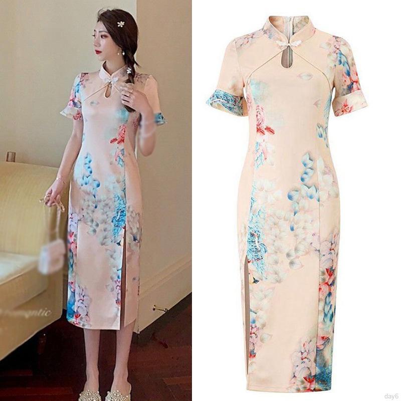 Đầm Tay Loe Thiết Kế Xẻ Tà Phong Cách Trung Hoa Cho Nữ
