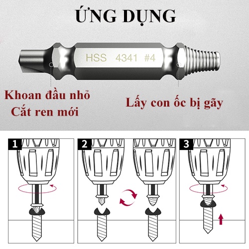 Bộ tháo vít gãy Zoyi 5 đầu chuôi lục giác khoan tháo lấy ốc vít bị gãy toét đầu