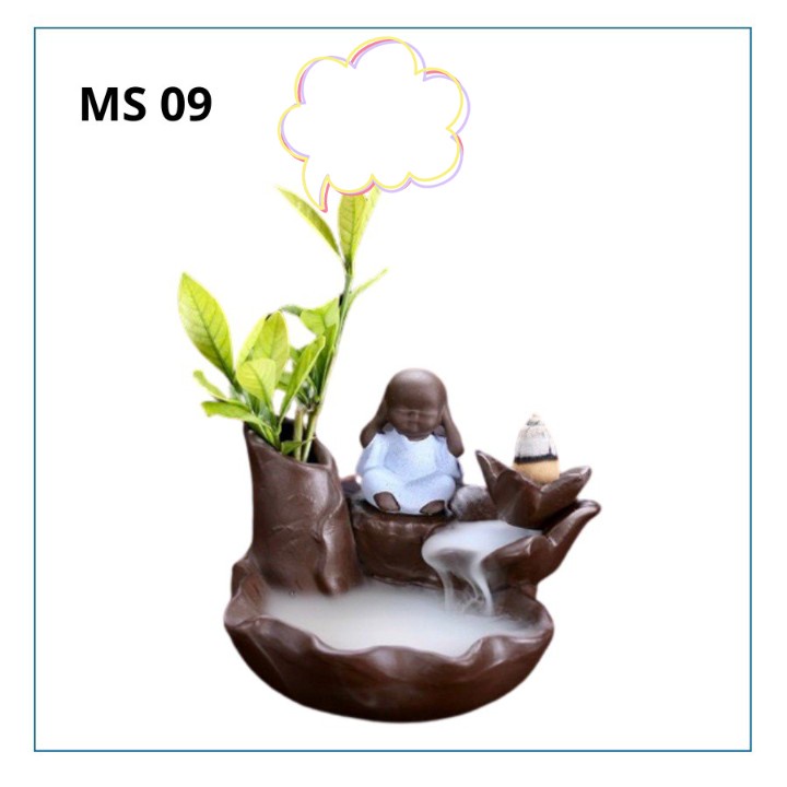 Thác Khói Trầm Hương Cao Cấp Hình Chú Tiểu - Thác Đốt Trầm khói ngược [Nhang Trầm Sạch Búp Sen]