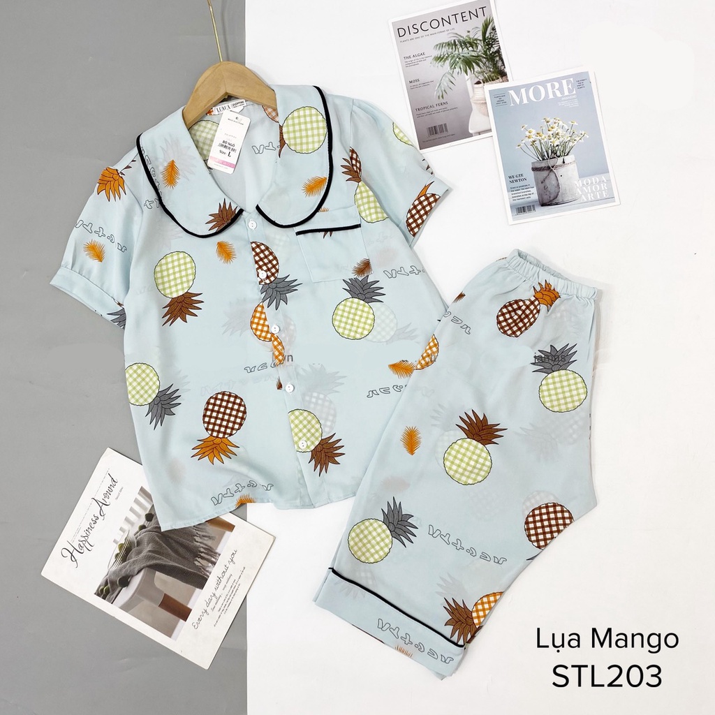 Bộ pijama lửng lụa latin, mango mềm mịn thoáng mát♥️hình in 4k sắc nét♥️không bai xù co rút vải♥️bao đẹp