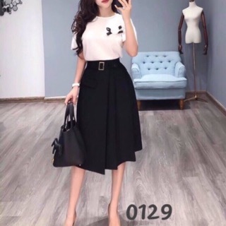 Chân váy dài midi kèm đai công sở