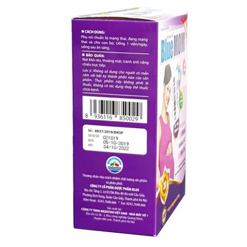 Viên Uống Dinh Dưỡng Bà Bầu Blue Mom Medistar Hộp 30 Viên Nang .