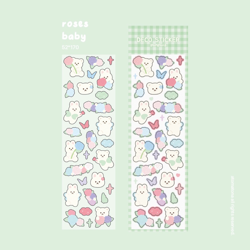 Sticker dễ thương hoa hồng gấu thỏ