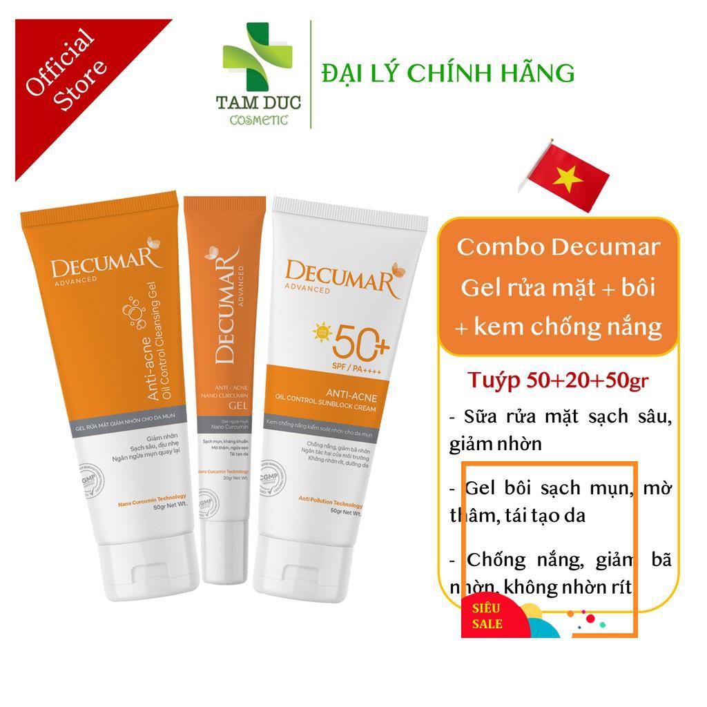 [NEW] Combo sạch mụn DECUMAR ADVANCED [Gel rửa mặt kiềm nhờn, gel ngừa mụn, kem chống nắng] (Decuma, advance)