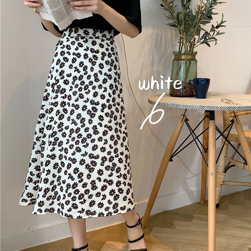 Chân váy chiffon dài lưng cao họa tiết in hoa cho nữ