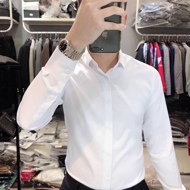 Áo Sơ Mi Trắng Kiểu Dáng Hàn Quốc Dài Tay, Hàng Vải Lụa Cao Cấp Không Nhăn Mặc Mát Như Điều Hoà