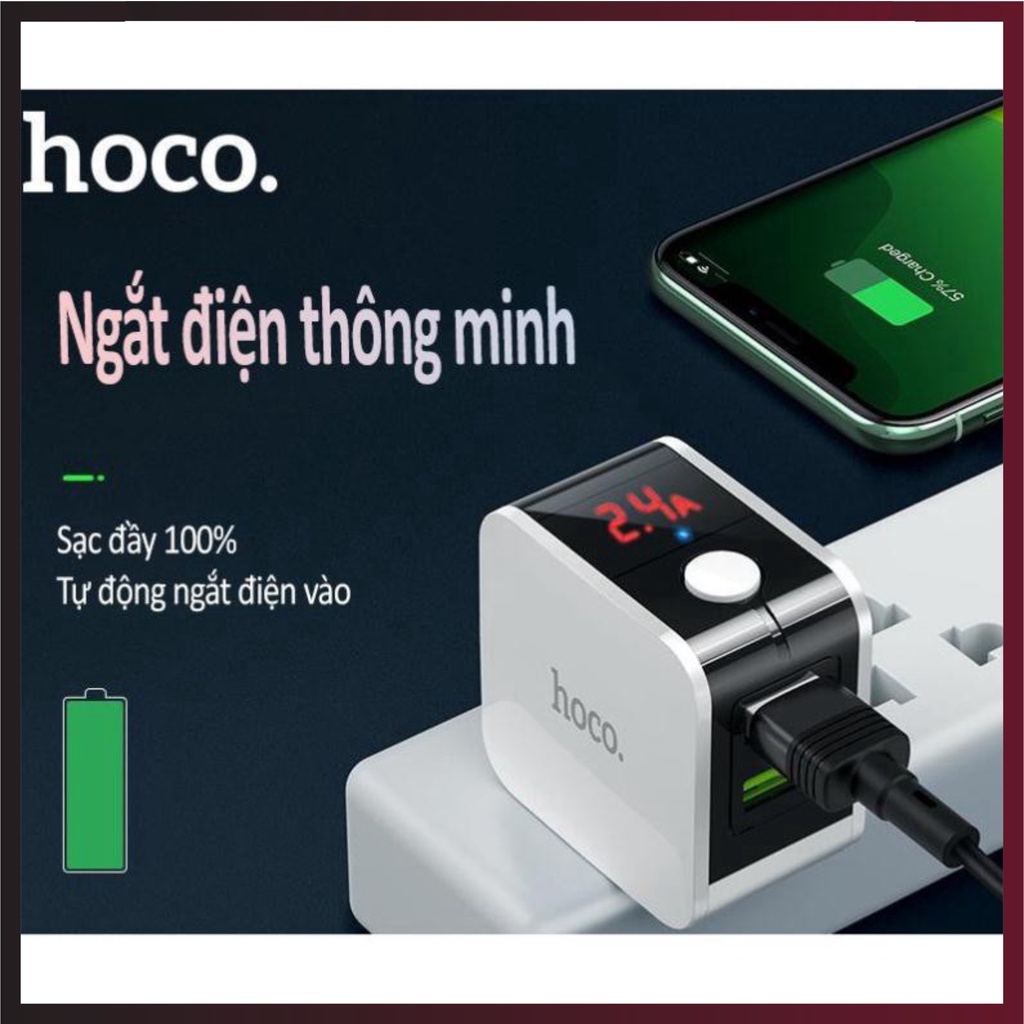 Cục sạc nhanh, cốc sạc nhanh chính hãng HOCO HK5 Tự Ngắt Thông Minh khi đầy pin, 2 Cổng USB 2.4A bảo vệ pin khi quá dòng