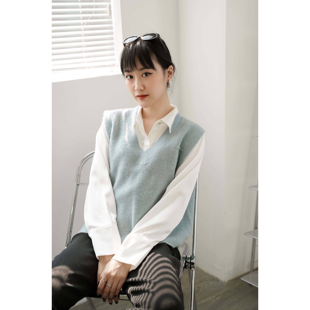 Áo len nữ Méo shop dáng gile kiểu basic Hàn Quốc họa tiết trơn Pentagon
