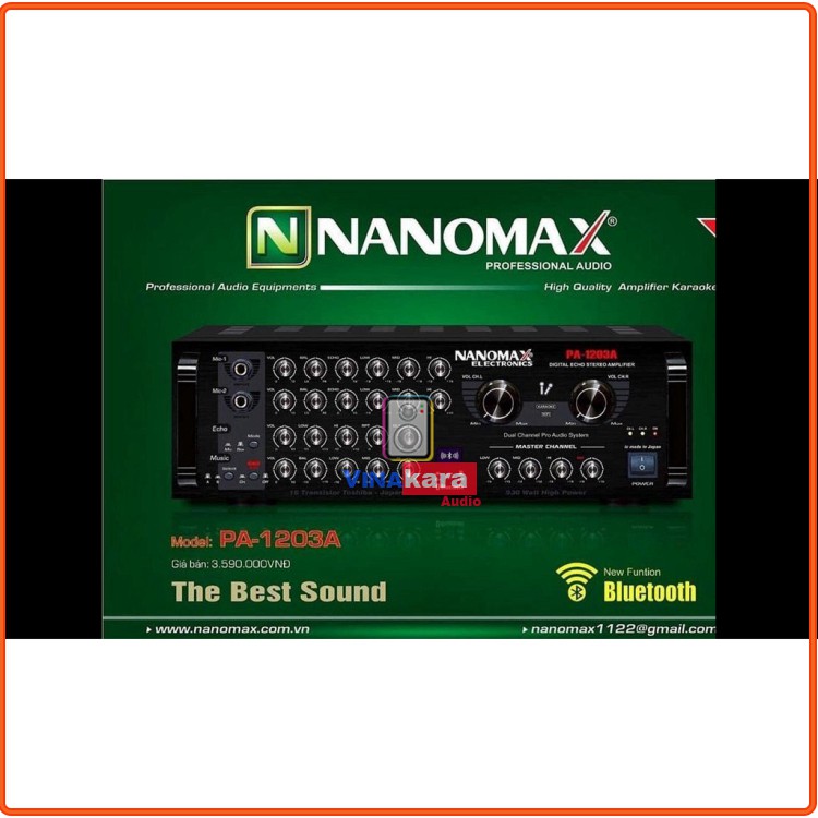 Amply Karaoke Nanomax PA-1203A Chính hãng + tặng 10 mét dây loa cao cấp