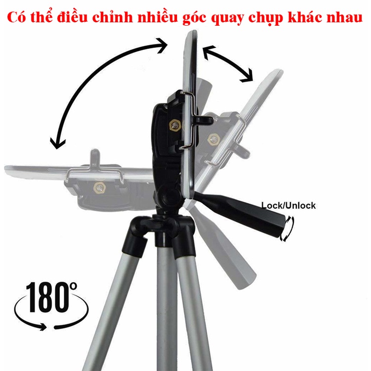 Giá đỡ điện thoại 3 chân Tripod 3110 - Tặng kẹp điện thoại và túi đựng - chụp hình, quay phim, chống rung Educase86