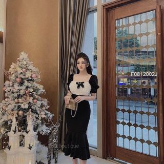 Đầm thun body đuôi cá phối ren tag nơ!