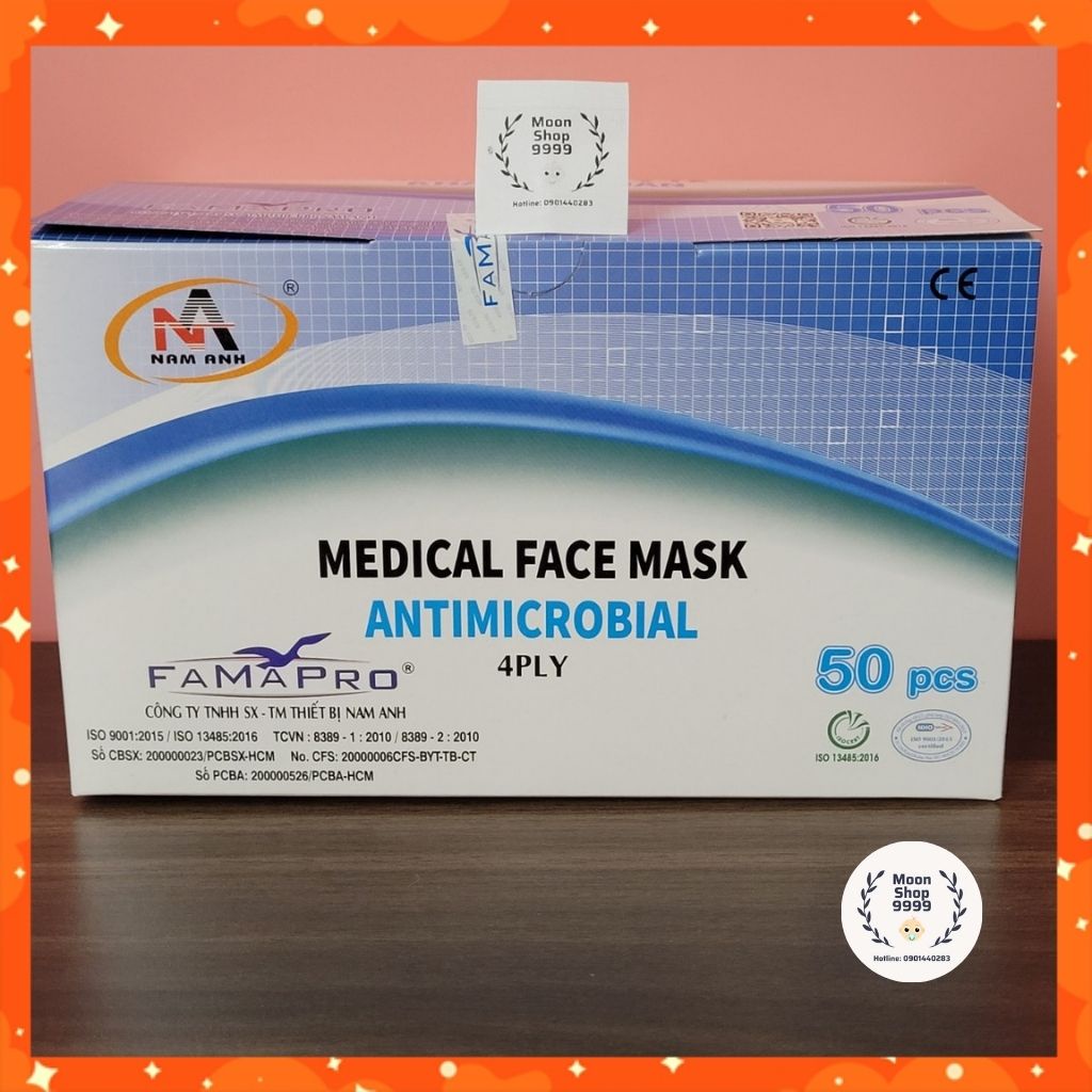 Khẩu trang y tế Famapro 4 lớp, kháng khuẩn, chống nắng, chống giọt bắn Nam Anh- Hộp 50 cái, hàng cao cấp chính hãng
