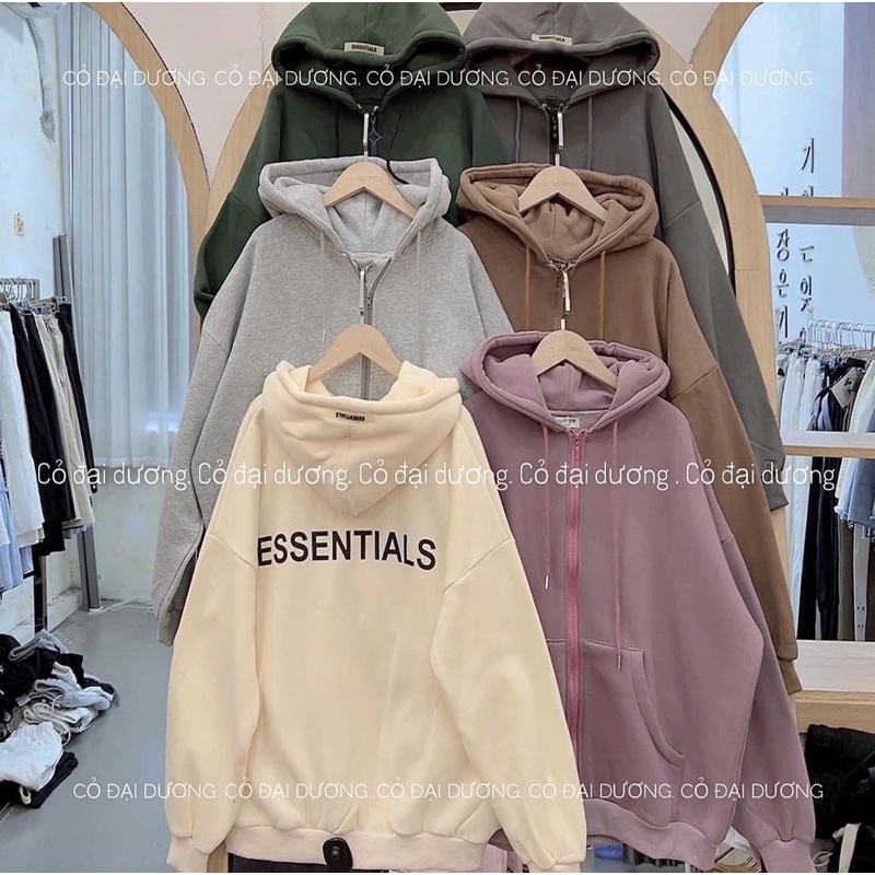 ÁO NỈ HOODIE chữ ESSENTIALS mũ 2 lớp dáng rộng Mao Mao Boutique