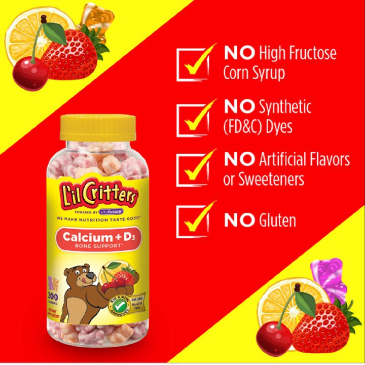 Kẹo Dẻo Bổ Sung Canxi Cho Bé L'il Lil Critters Calcium + D3 Hộp 250 Viên - Nhập Khẩu Mỹ